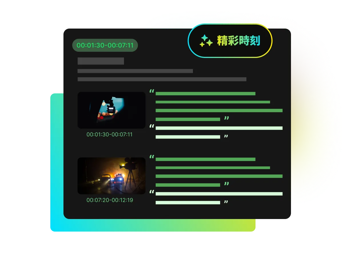 WayinVideo 摘要器的「Moments」功能,突顯由 AI 從長影片中識別的關鍵、可分享片段。